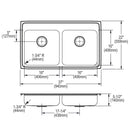 Elkay Lustertone Classic Stainless Steel 37" x 22" x 5-1/2", 3-Hole Equal Double Bowl Drop-in ADA Sink LRAD3722553