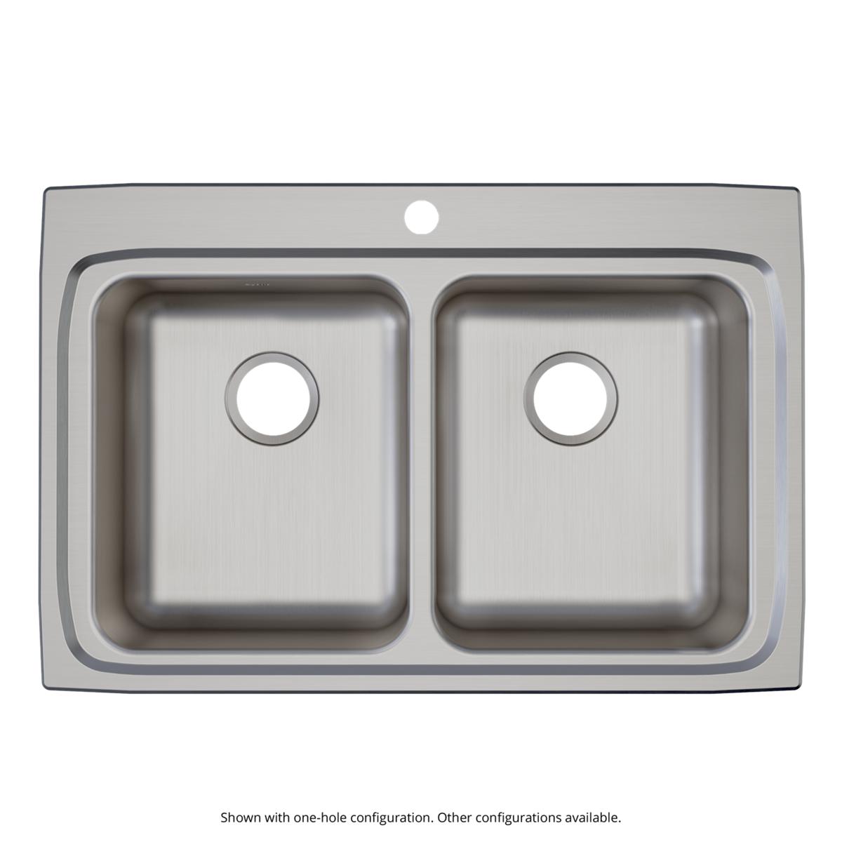 Elkay Lustertone Classic Stainless Steel 33" x 22" x 6-1/2", 1-Hole Equal Double Bowl Drop-in ADA Sink with Quick-clip LRADQ3322651