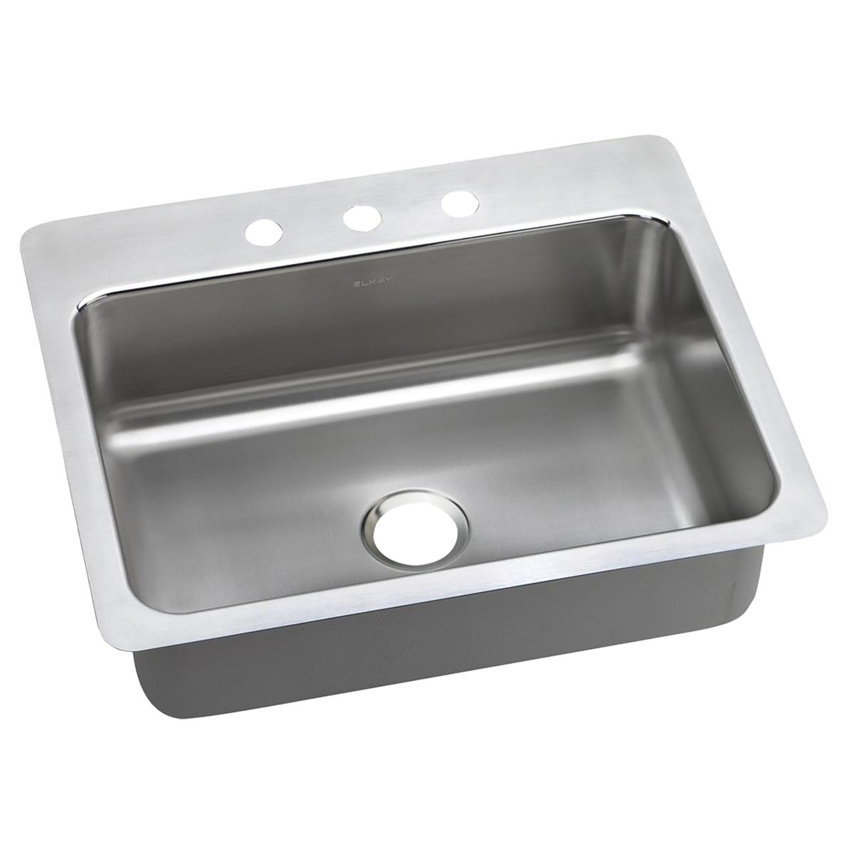 Elkay Lustertone Classic Stainless Steel 27" x 22" x 8", 3-Hole Single Bowl Dual Mount Sink LSR27223