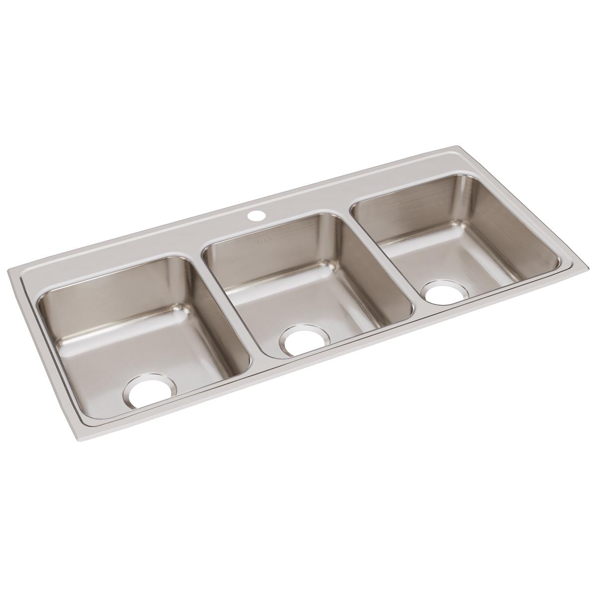 Elkay Lustertone Classic Stainless Steel 46" x 22" x 7-5/8", 1-Hole Triple Bowl Drop-in Sink LTR46221