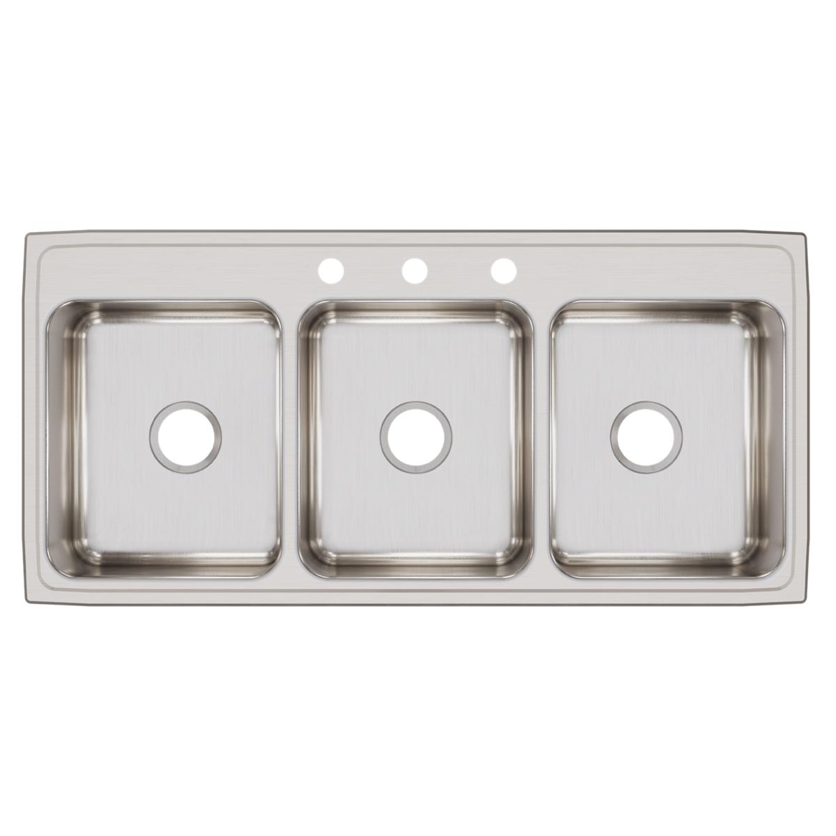 Elkay Lustertone Classic Stainless Steel 46" x 22" x 7-5/8", 3-Hole Triple Bowl Drop-in Sink LTR46223