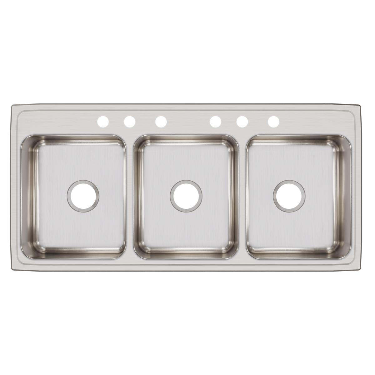 Elkay Lustertone Classic Stainless Steel 46" x 22" x 7-5/8", 6-Hole Triple Bowl Drop-in Sink LTR46226