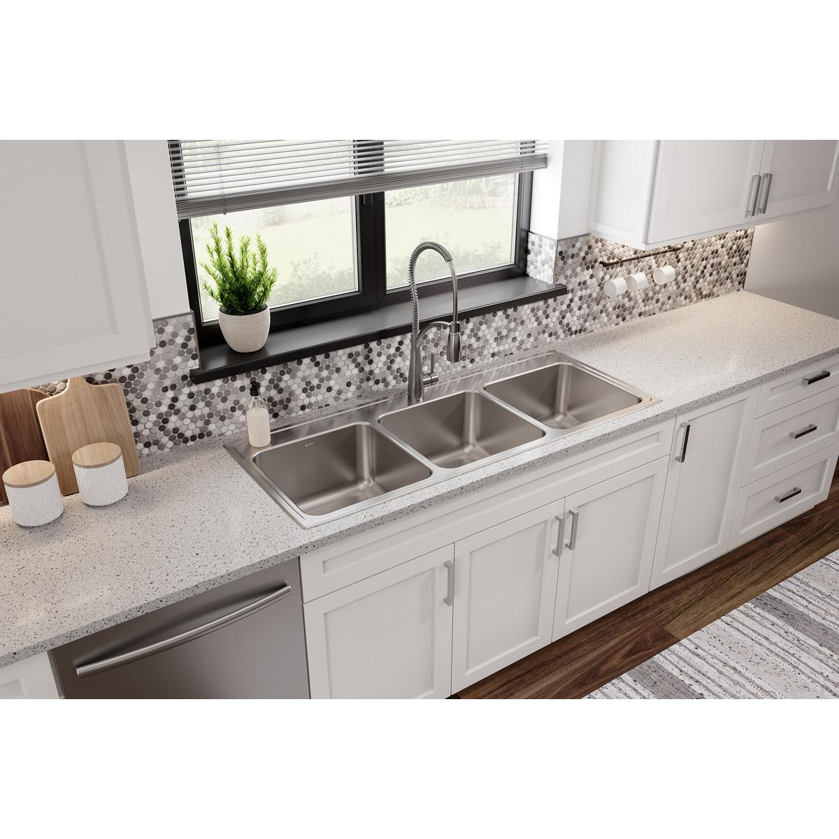 Elkay Lustertone Classic Stainless Steel 54" x 22" x 10-1/8", Triple Bowl Drop-in Sink LTR5422101
