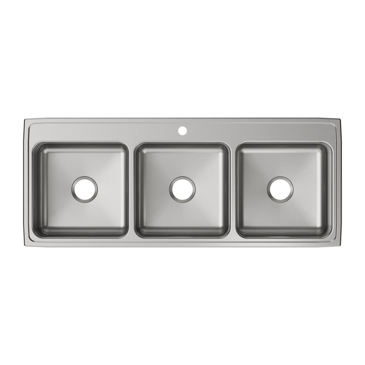 Elkay Lustertone Classic Stainless Steel 54" x 22" x 10-1/8", Triple Bowl Drop-in Sink LTR5422101