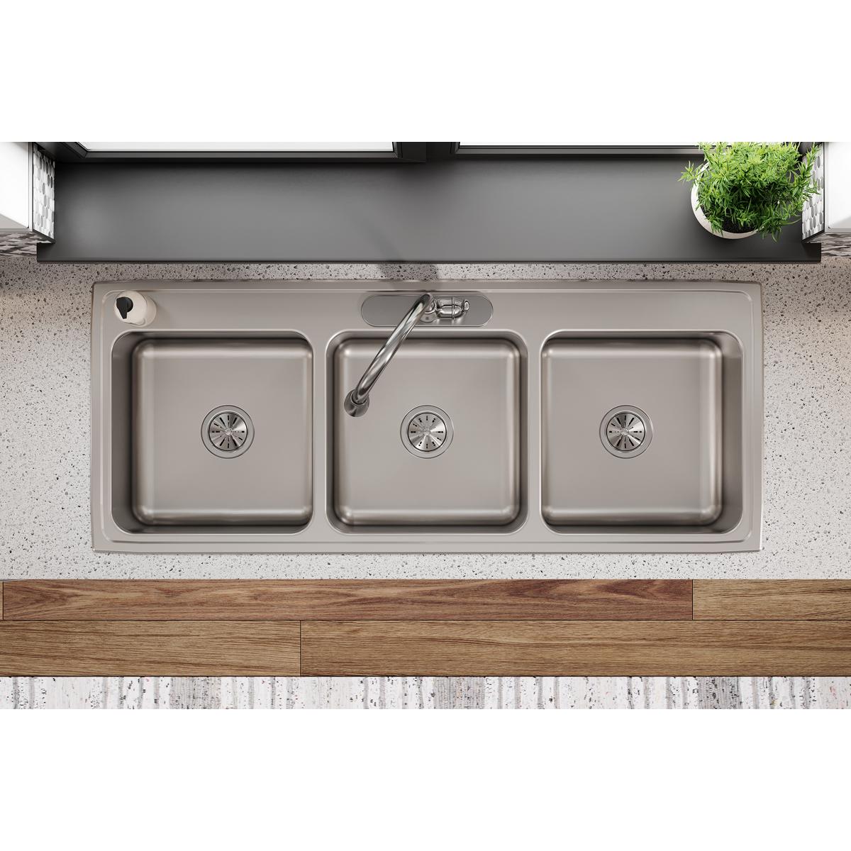 Elkay Lustertone Classic Stainless Steel 54" x 22" x 10-1/8", Triple Bowl Drop-in Sink LTR5422103