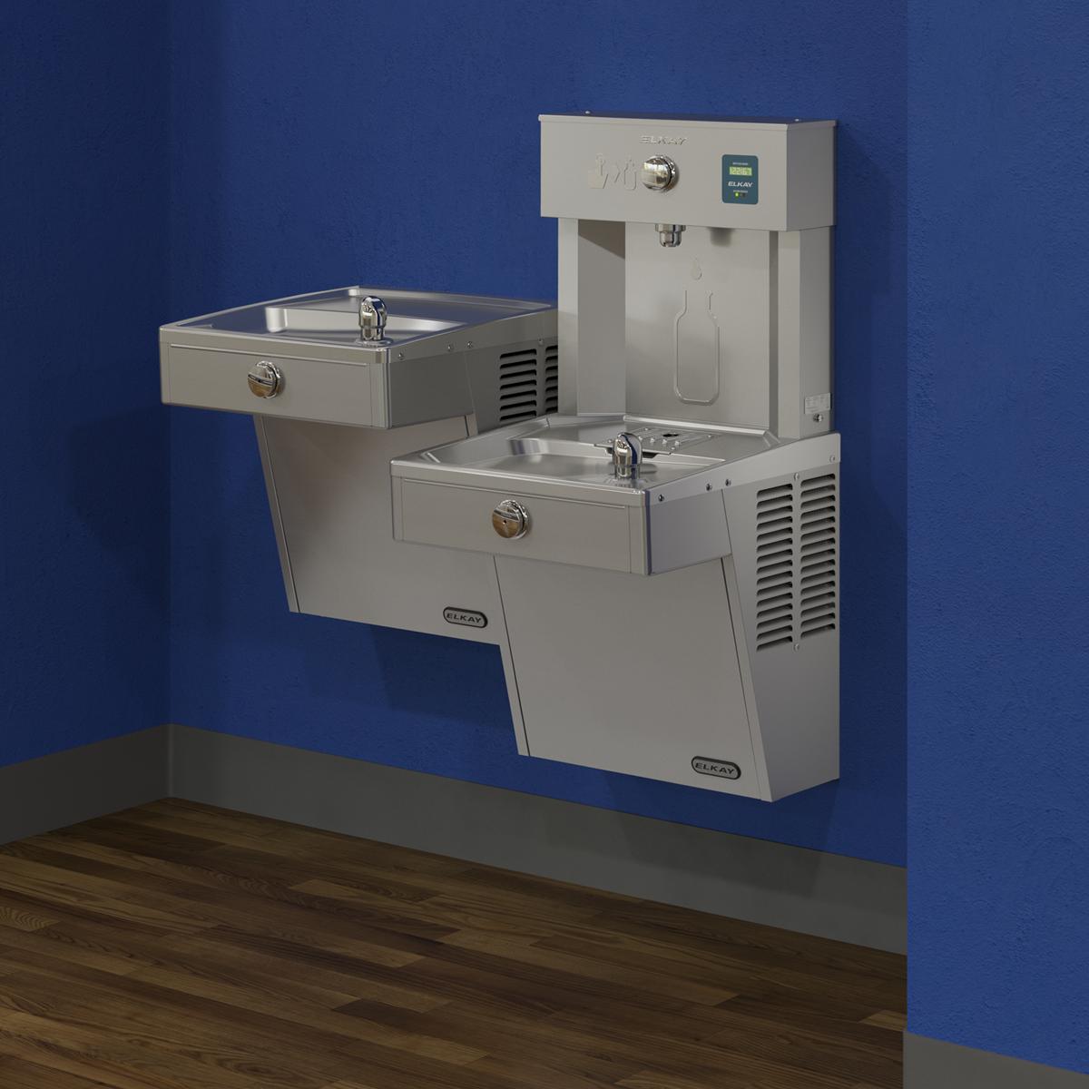 Elkay ezH2O Vandal-Resistant Bottle Filling Station & Bi-Level Cooler, Filtered, 8.0 GPH, Stainless Steel LVRCTL8WSK