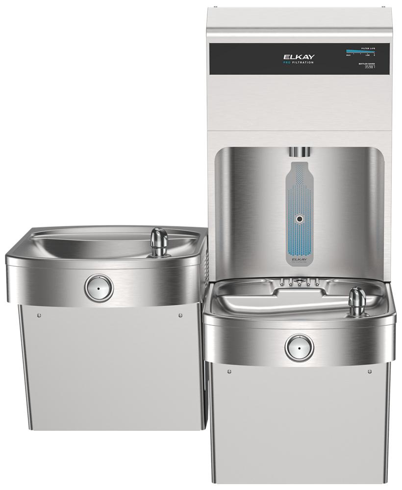 Elkay Pro Filtration VR Bottle Filling Station & Bi-Level ADA Cooler w/ Lead + Sediment Prefilter - SS LVRCTL8WSPRO-FSR5