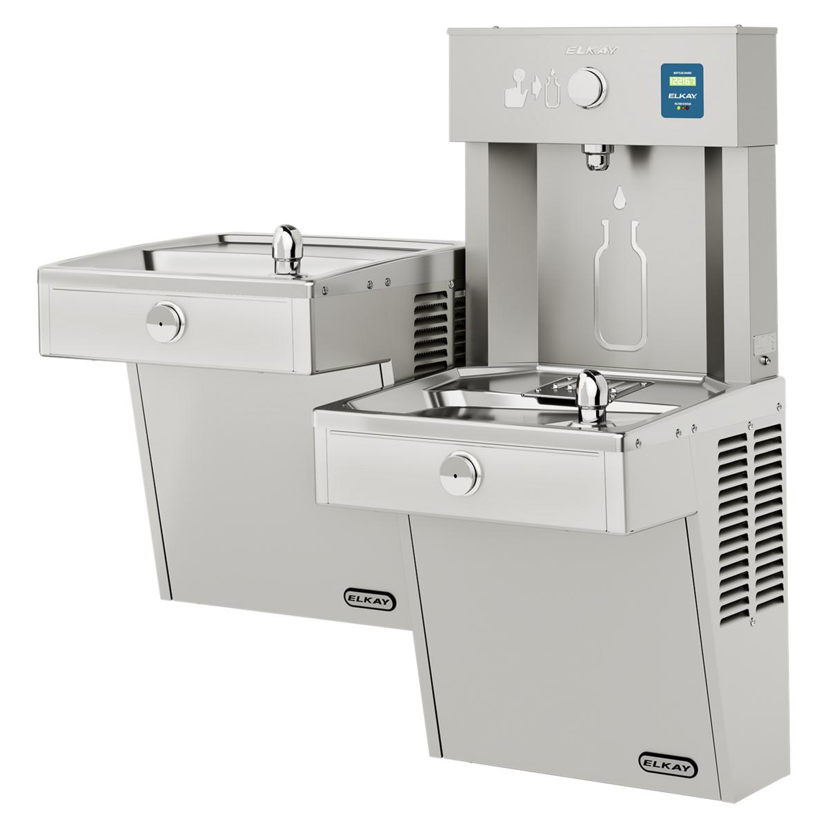 Elkay ezH2O Vandal-Resistant Bottle Filling Station &, Bi-Level Cooler Filtered Non-Refrigerated Stainless LVRCTLDDWSK