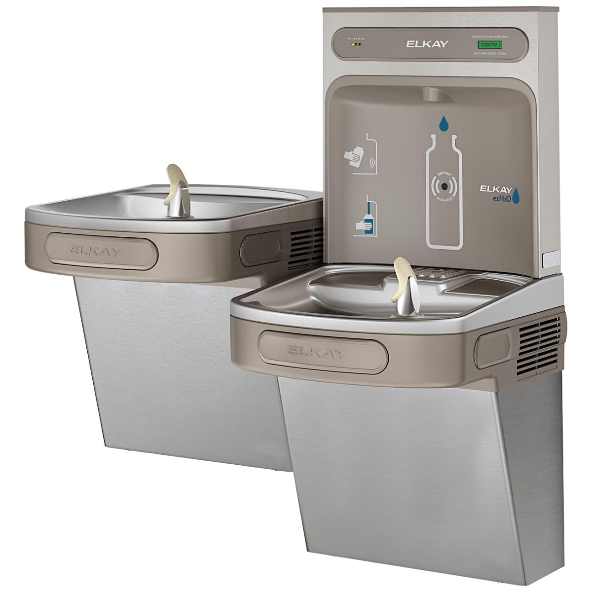 Elkay ezH2O Bottle Filling Station & Versatile Bi-Level ADA Cooler, Filtered Non-Refrigerated Stainless LZSTLDDWSSK