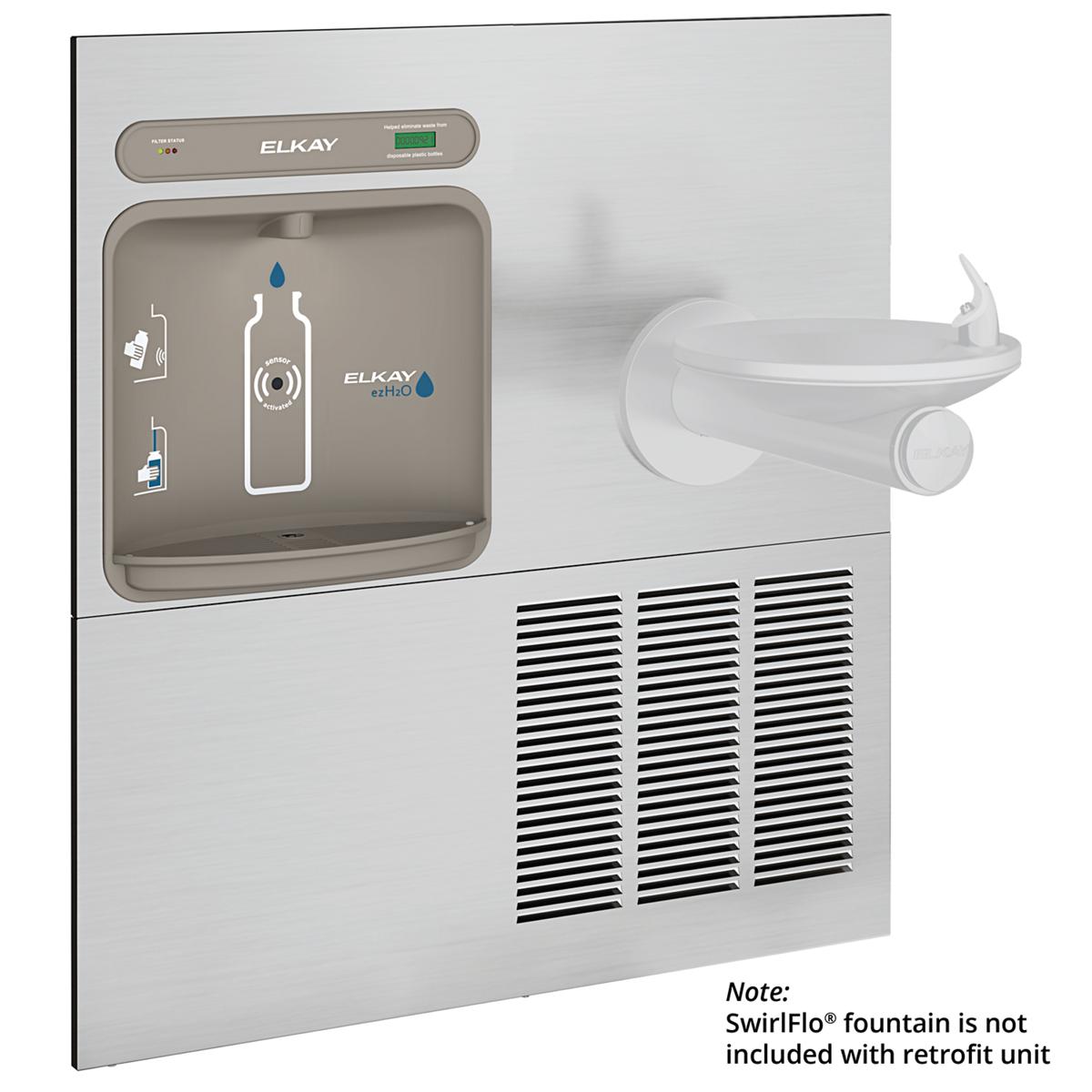 Elkay ezH2O Retrofit Bottle Filling Station with SwirlFlo Fountain, Filtered Refrigerated Stainless LZWS-ERPB8-RF