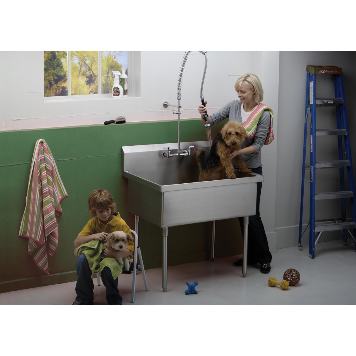 Elkay 8" Centerset Wall Mount Faucet 44in Flexible Hose w/1.2 GPM Spray Head 2in Lever Handles 1.2 GPM Spray Head LK943LC