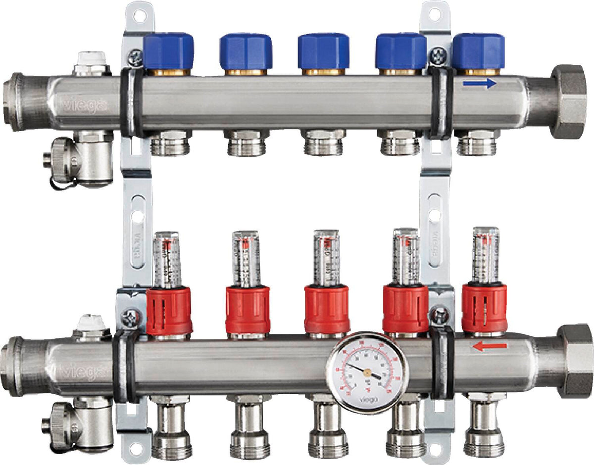 Viega 16030 2-Outlet Hydronic Manifold, Stainless Steel