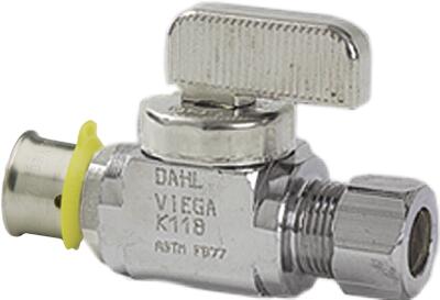 Viega 94031 PureFlow Press Stop Valve Straight, 1/2", PEX Press x Compression (Pack of 10)