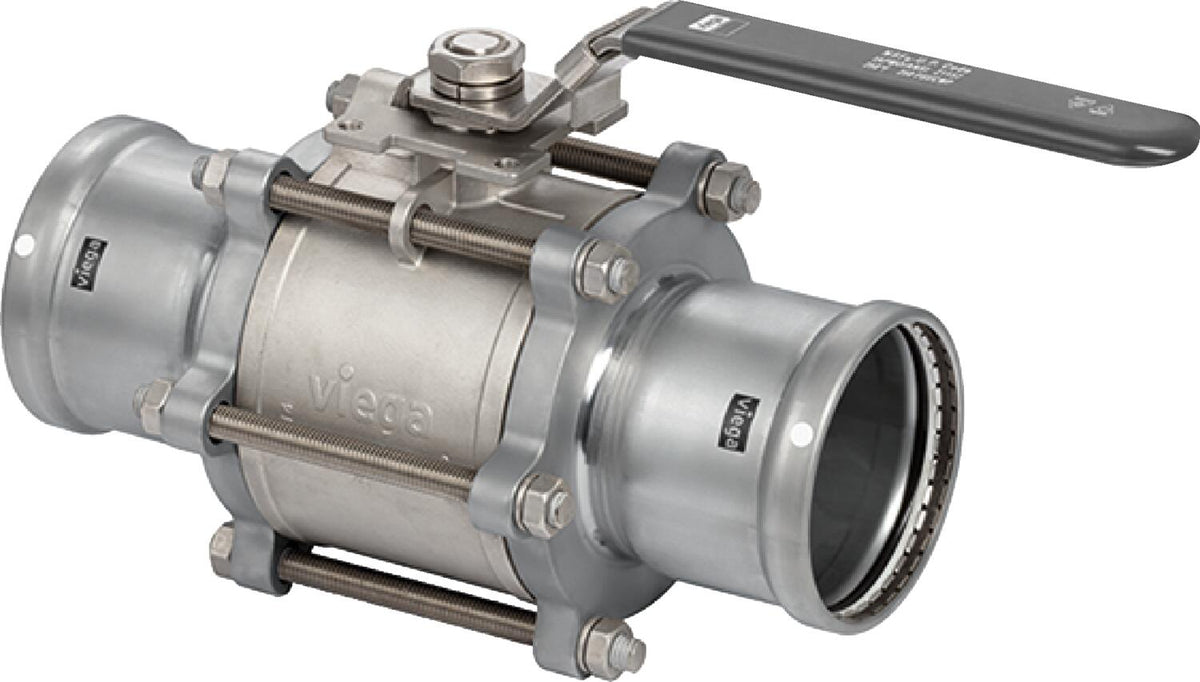 Viega 86655 MegaPress 304 FKM 3-Piece Ball Valve, 3", Press x Press
