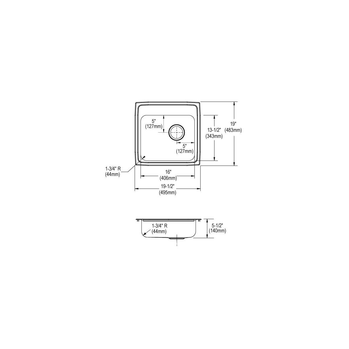 Elkay Celebrity Stainless Steel 19-1/2" x 19" x 5-1/2", 2-Hole Single Bowl Drop-in ADA Sink with Quick-clip and Right Drain PSRADQ191955R2