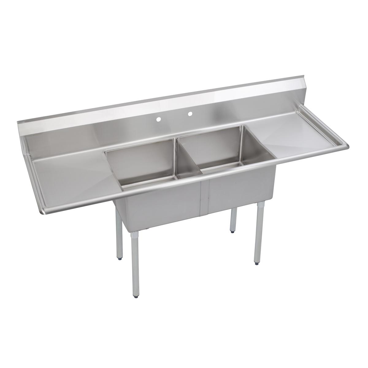 Elkay Dependabilt Stainless Steel 72" x 23-13/16" x 43-3/4" 18 Gauge Two Compartment Sink w/ 18" Left and Right Drainboards and Stainless Steel Legs SE2C18X18-2-18X