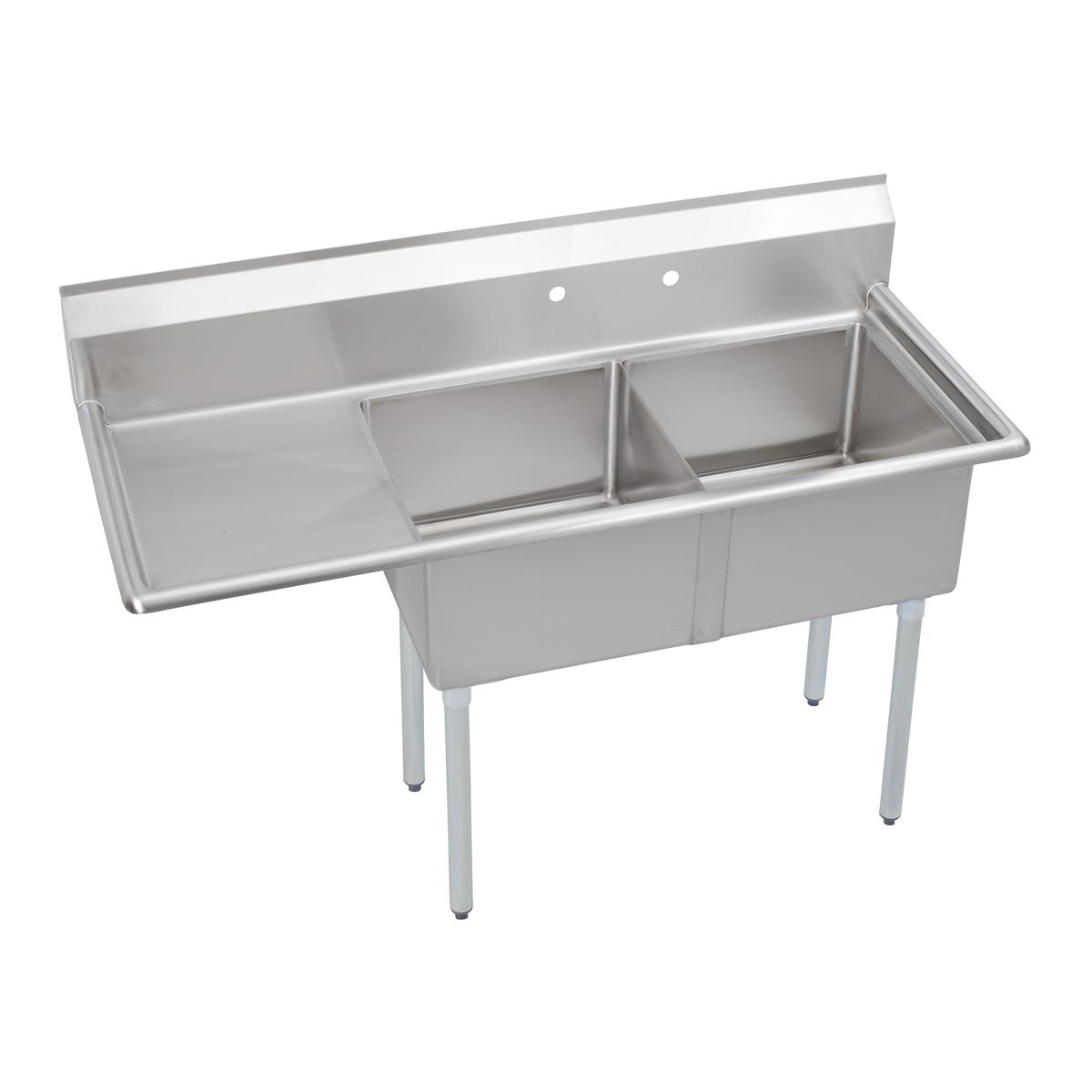 Elkay Dependabilt Stainless Steel 58-1/2" x 23-13/16" x 44-3/4" 16 Gauge Two Compartment Sink w/ 18" Left Drainboard and Stainless Steel Legs 2C18X18-L-18X