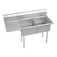 Elkay Dependabilt Stainless Steel 58-1/2" x 23-13/16" x 44-3/4" 16 Gauge Two Compartment Sink w/ 18" Left Drainboard and Stainless Steel Legs 2C18X18-L-18X