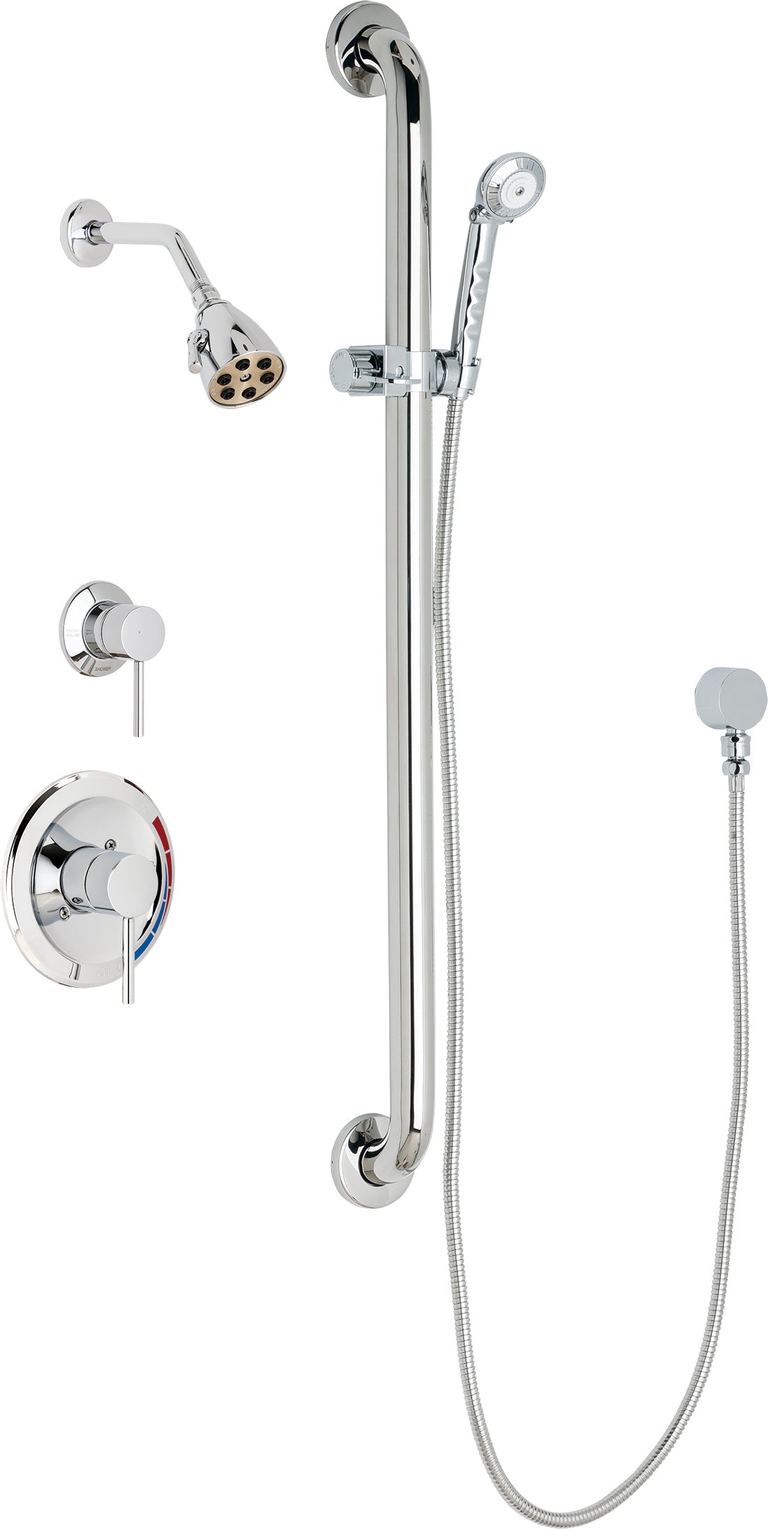 Chicago Faucets SH-PB1-11-024 1/2" Pressure balancing shower system with hand spray and 36" ADA grab bar