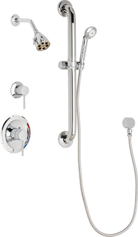 Chicago Faucets SH-PB1-11-033 1/2" Pressure balancing shower system with hand spray and 24" ADA grab bar