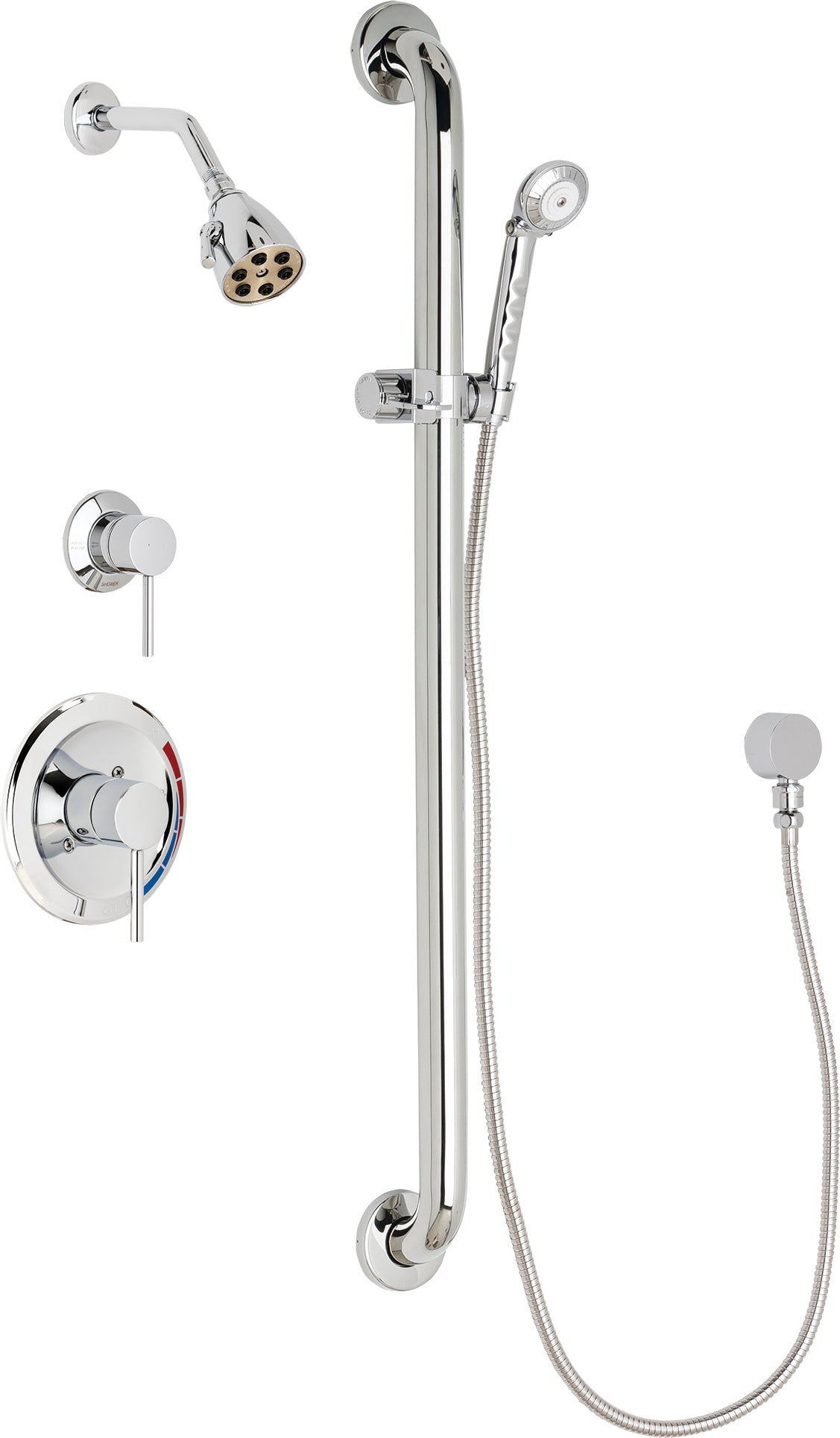 Chicago Faucets SH-PB1-11-034 1/2" Pressure balancing shower system with hand spray and 36" ADA grab bar