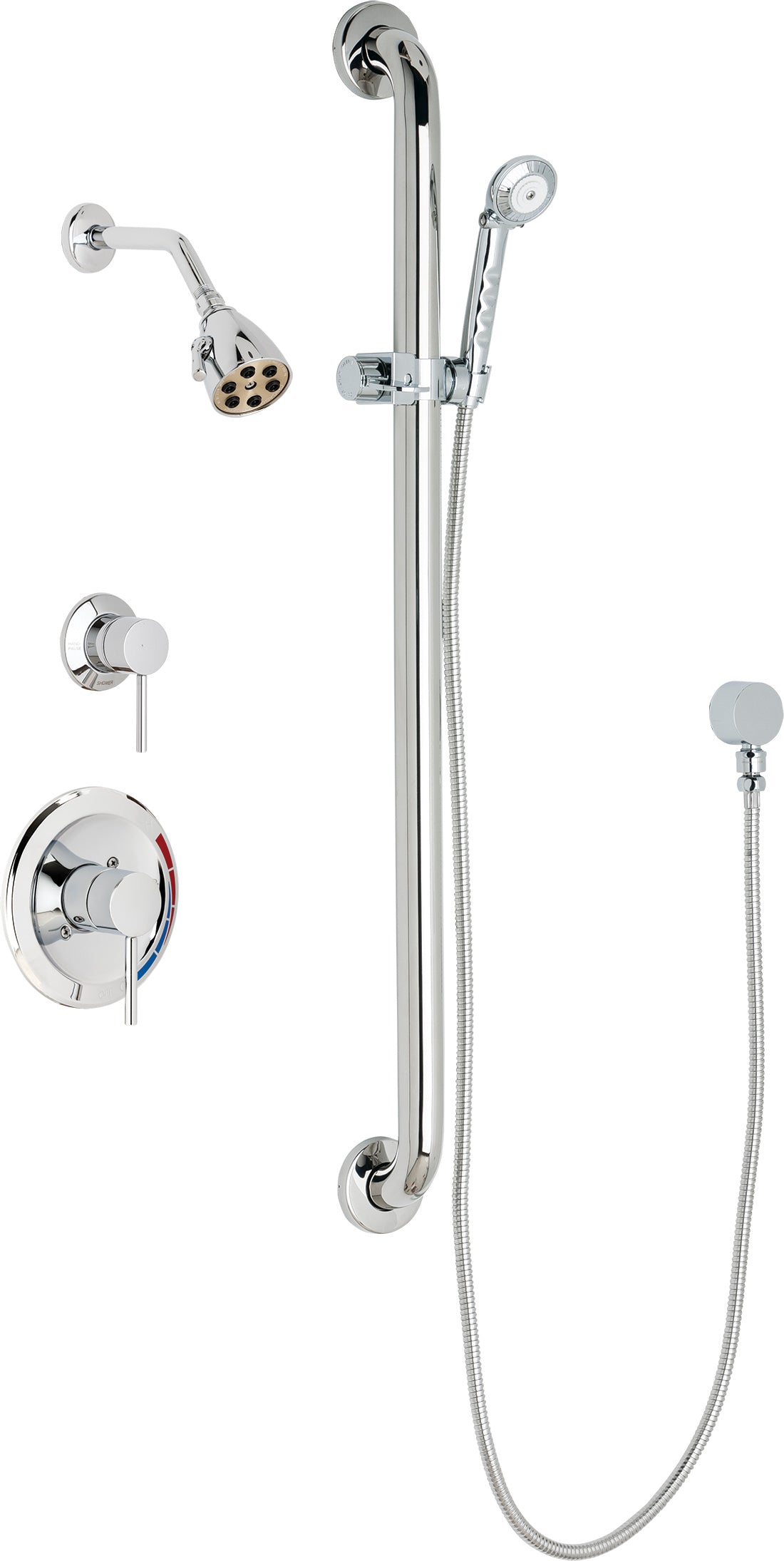 Chicago Faucets SH-PB1-11-044 1/2" Pressure balancing shower system with hand spray and 36" ADA grab bar