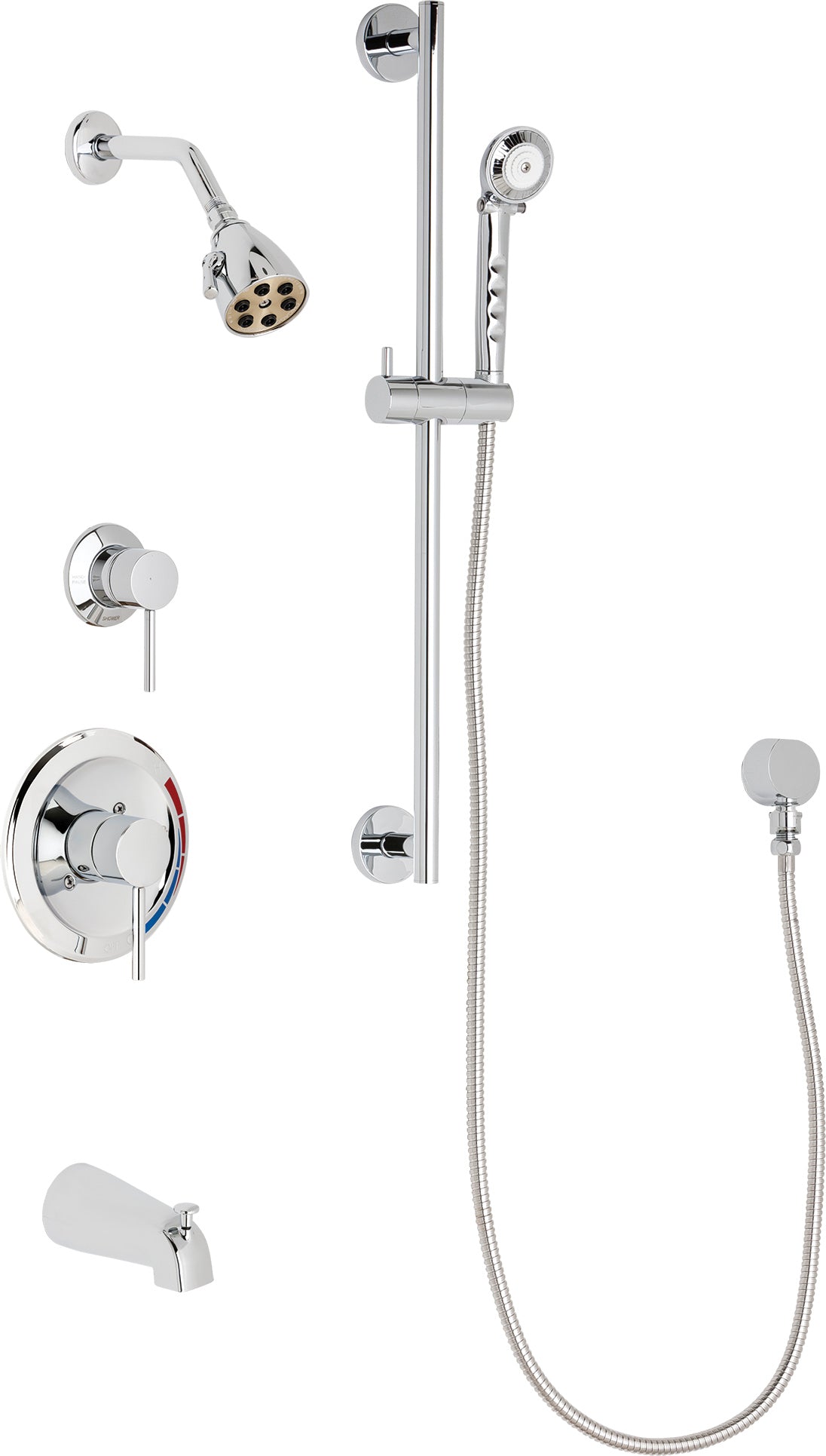 Chicago Faucets SH-PB1-11-111 1/2" Pressure balancing tub and shower system with hand spray and 24" slide bar