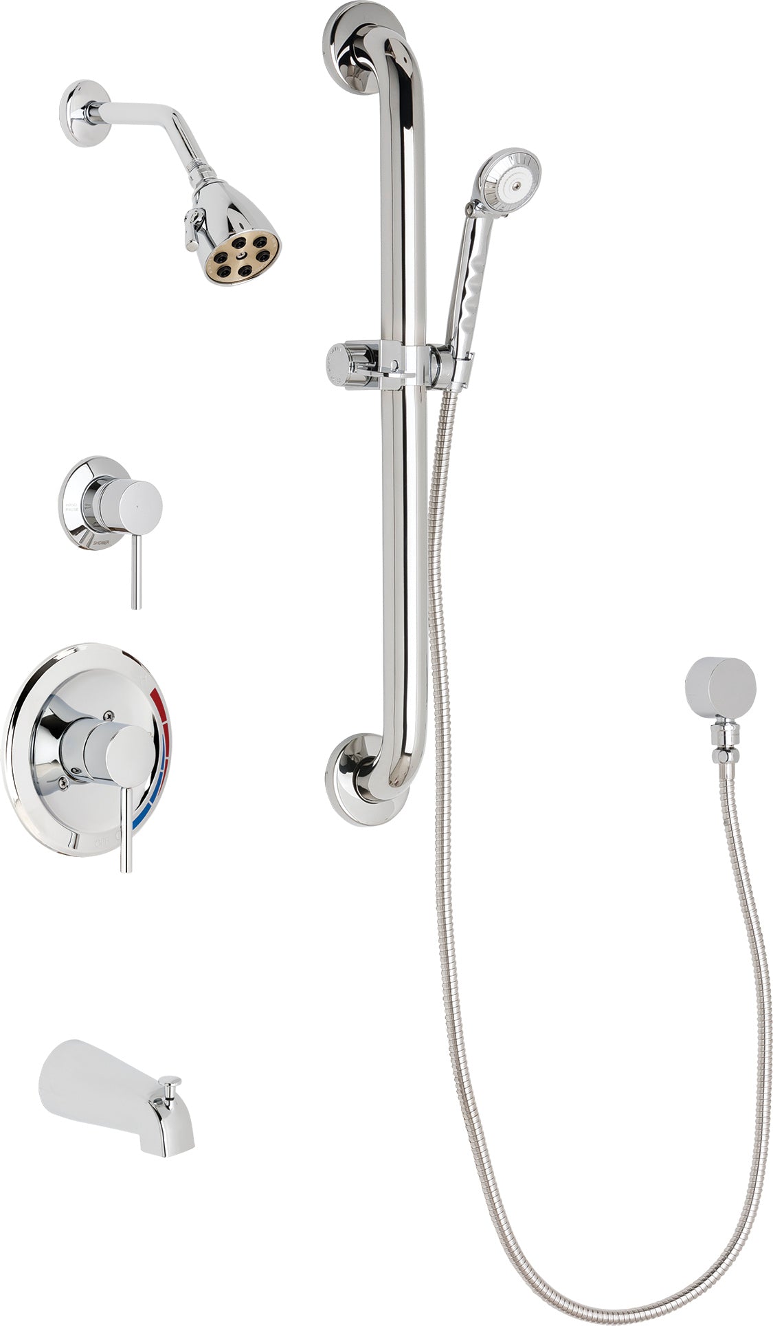Chicago Faucets SH-PB1-11-133 1/2" Pressure balancing tub and shower system with hand spray and 24" ADA grab bar