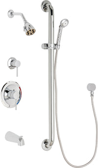 Chicago Faucets SH-PB1-11-134 1/2" Pressure balancing tub and shower system with hand spray and 36" ADA grab bar
