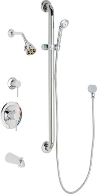 Chicago Faucets SH-PB1-11-144 1/2" Pressure balancing tub and shower system with hand spray and 36" ADA grab bar