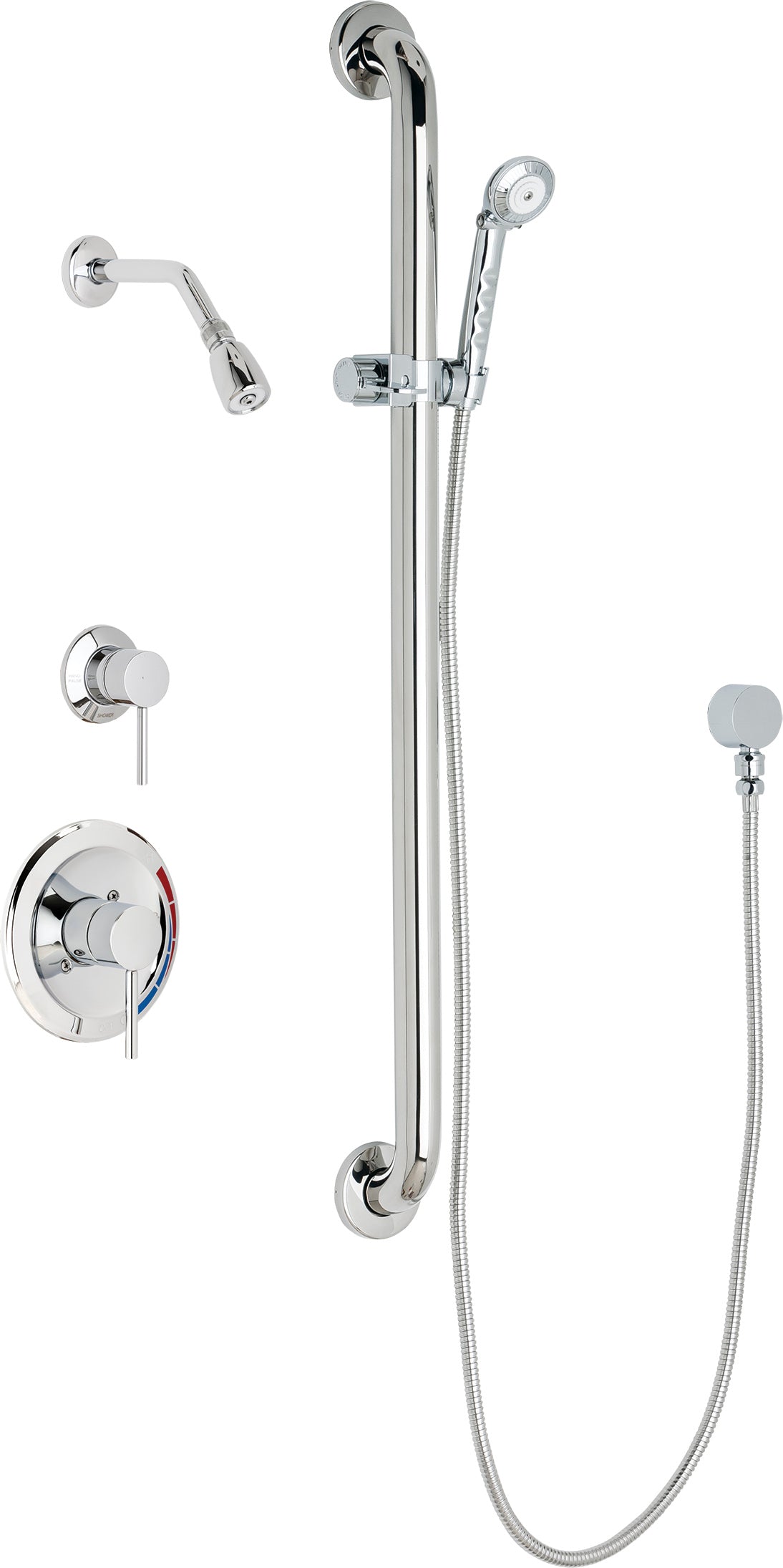 Chicago Faucets SH-PB1-12-024 1/2" Pressure balancing shower system with hand spray and 36" ADA grab bar