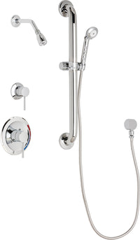 Chicago Faucets SH-PB1-12-033 1/2" Pressure balancing shower system with hand spray and 24" ADA grab bar