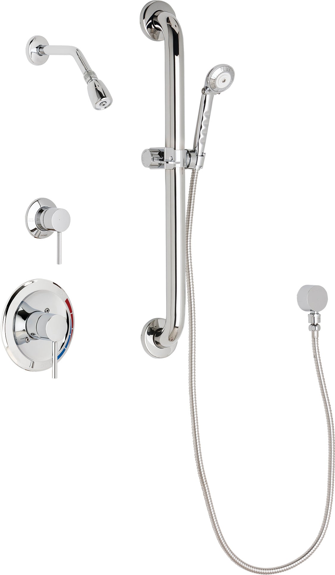Chicago Faucets SH-PB1-13-013 1/2" Pressure balancing shower system with hand spray and 24" ADA grab bar