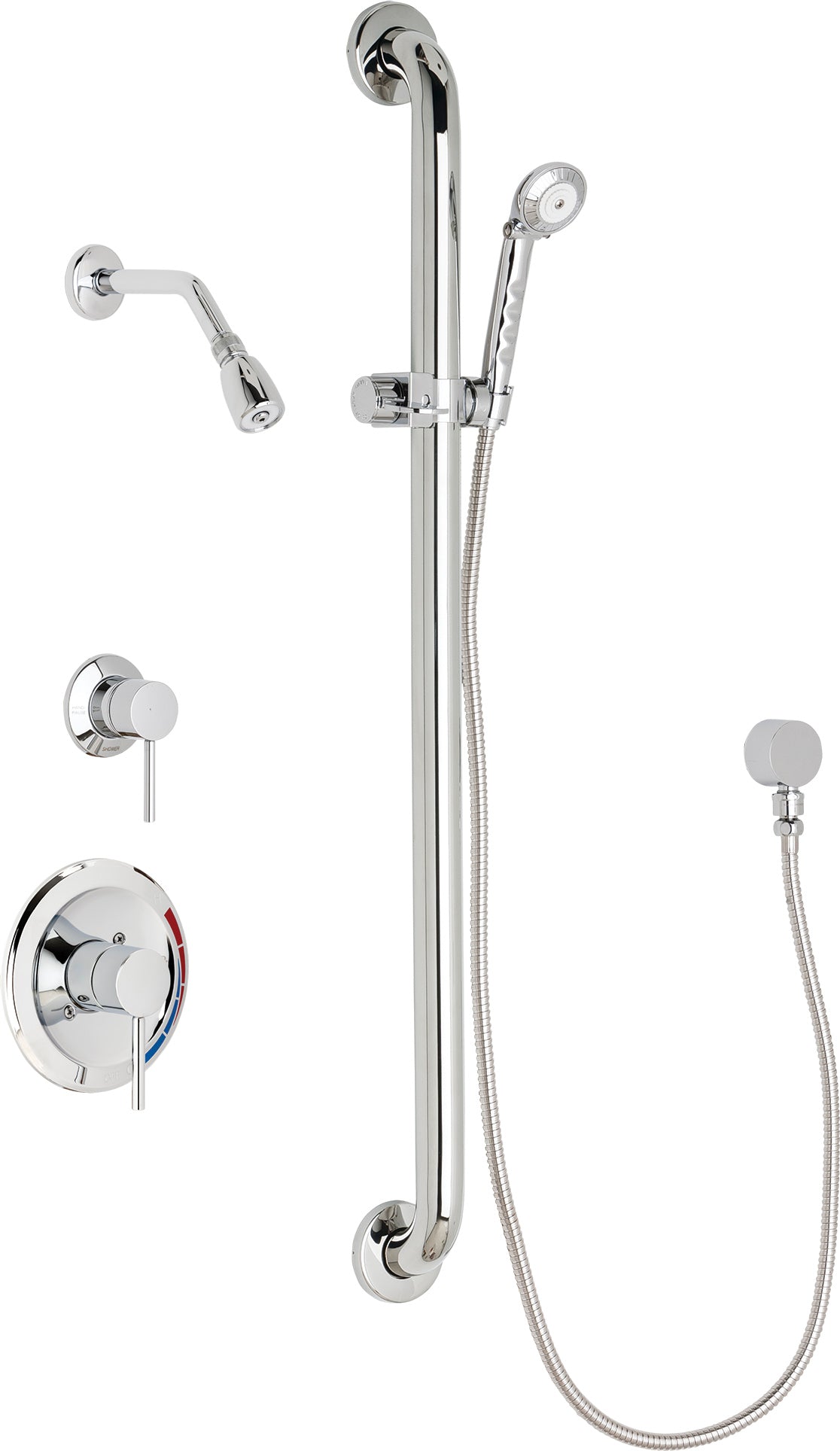 Chicago Faucets SH-PB1-13-014 1/2" Pressure balancing shower system with hand spray and 36" ADA grab bar