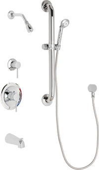 Chicago Faucets SH-PB1-13-133 1/2" Pressure balancing tub and shower system with hand spray and 24" ADA grab bar