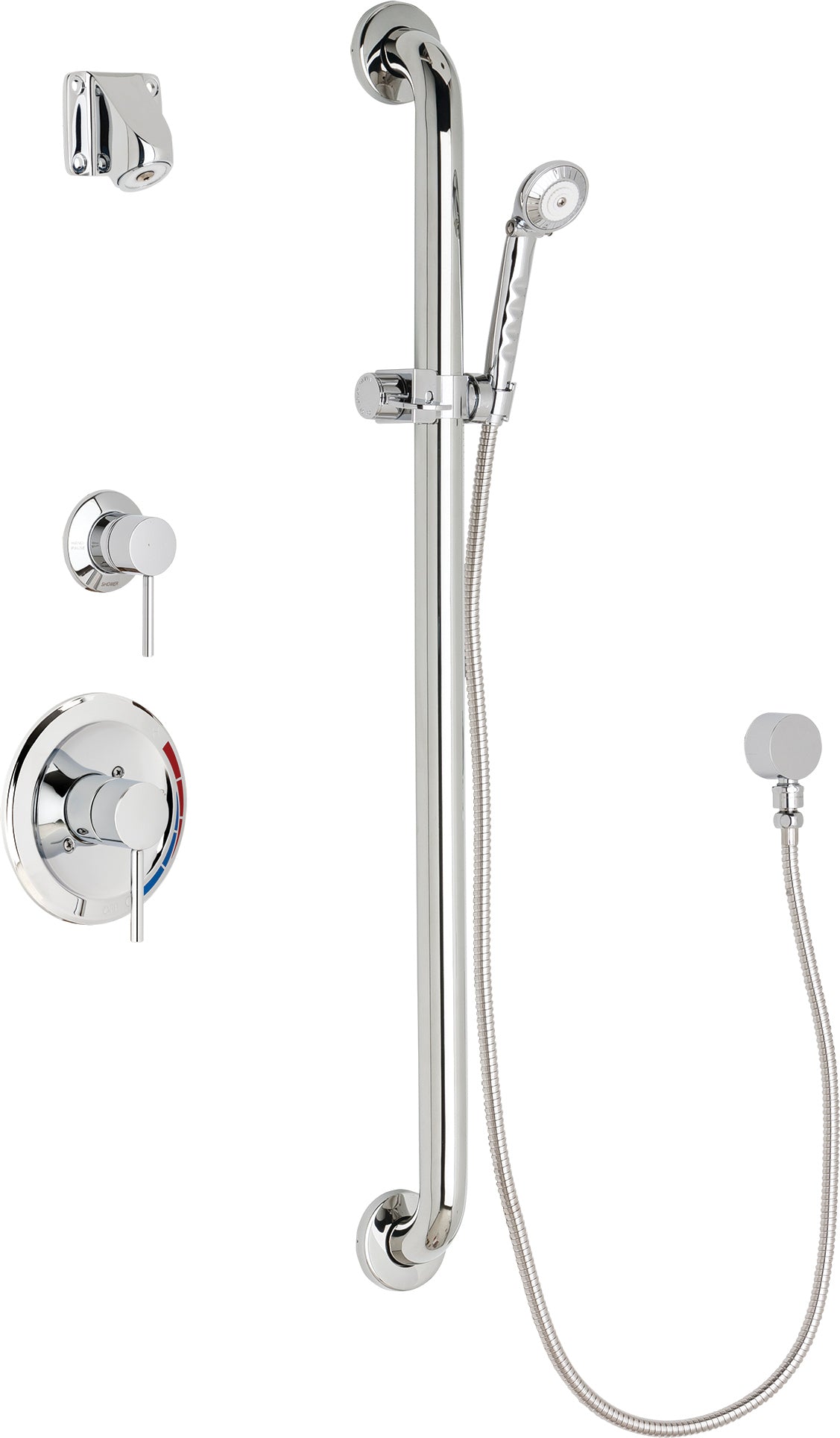 Chicago Faucets SH-PB1-14-034 1/2" Pressure balancing shower system with hand spray and 36" ADA grab bar
