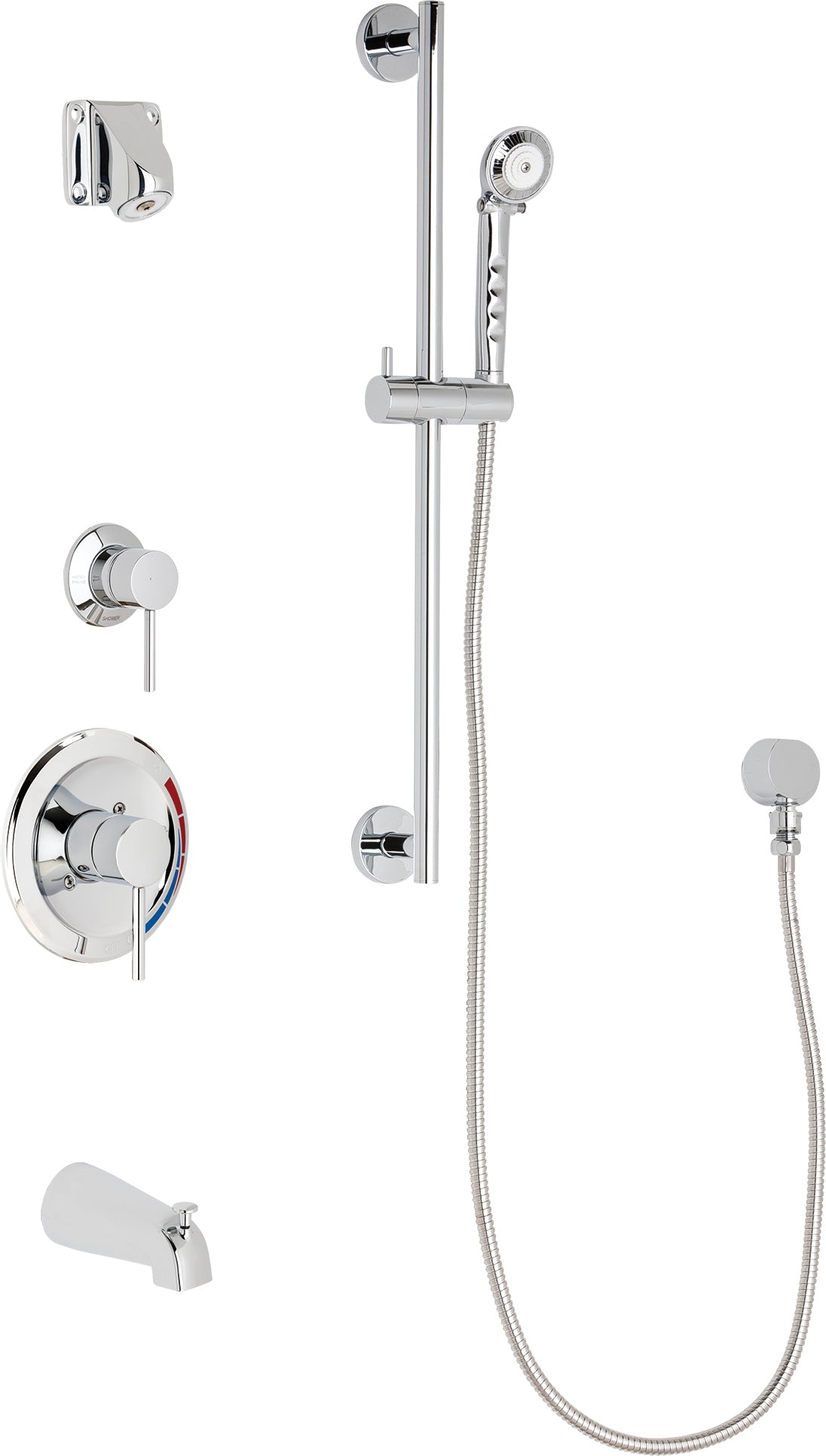 Chicago Faucets SH-PB1-14-131 1/2" Pressure balancing tub and shower system with hand spray and 24" slide bar