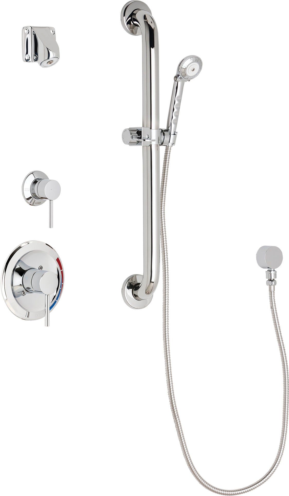 Chicago Faucets SH-PB1-15-013 1/2" Pressure balancing shower system with hand spray and 24" ADA grab bar