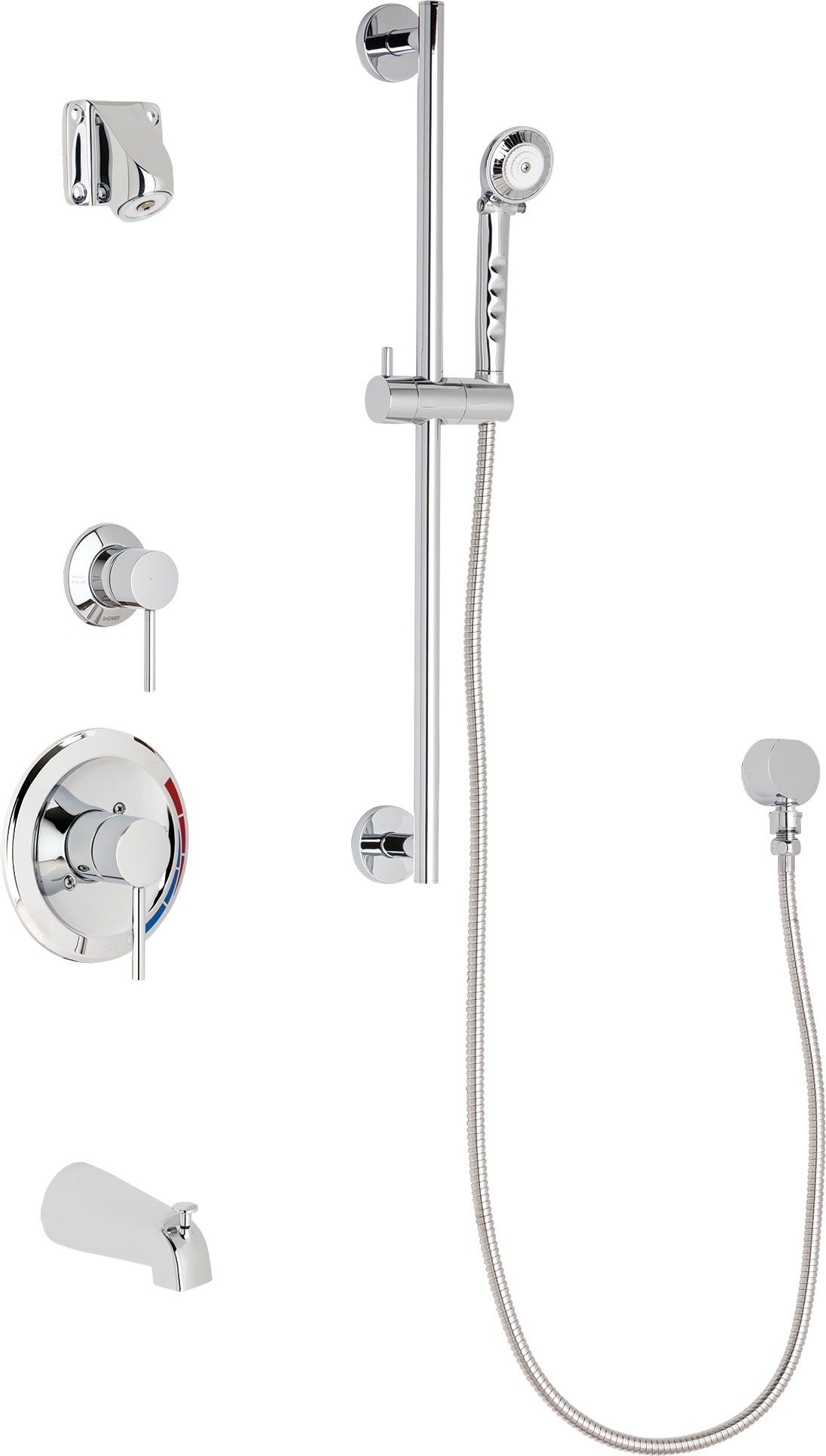Chicago Faucets SH-PB1-15-131 1/2" Pressure balancing tub and shower system with hand spray and 24" slide bar