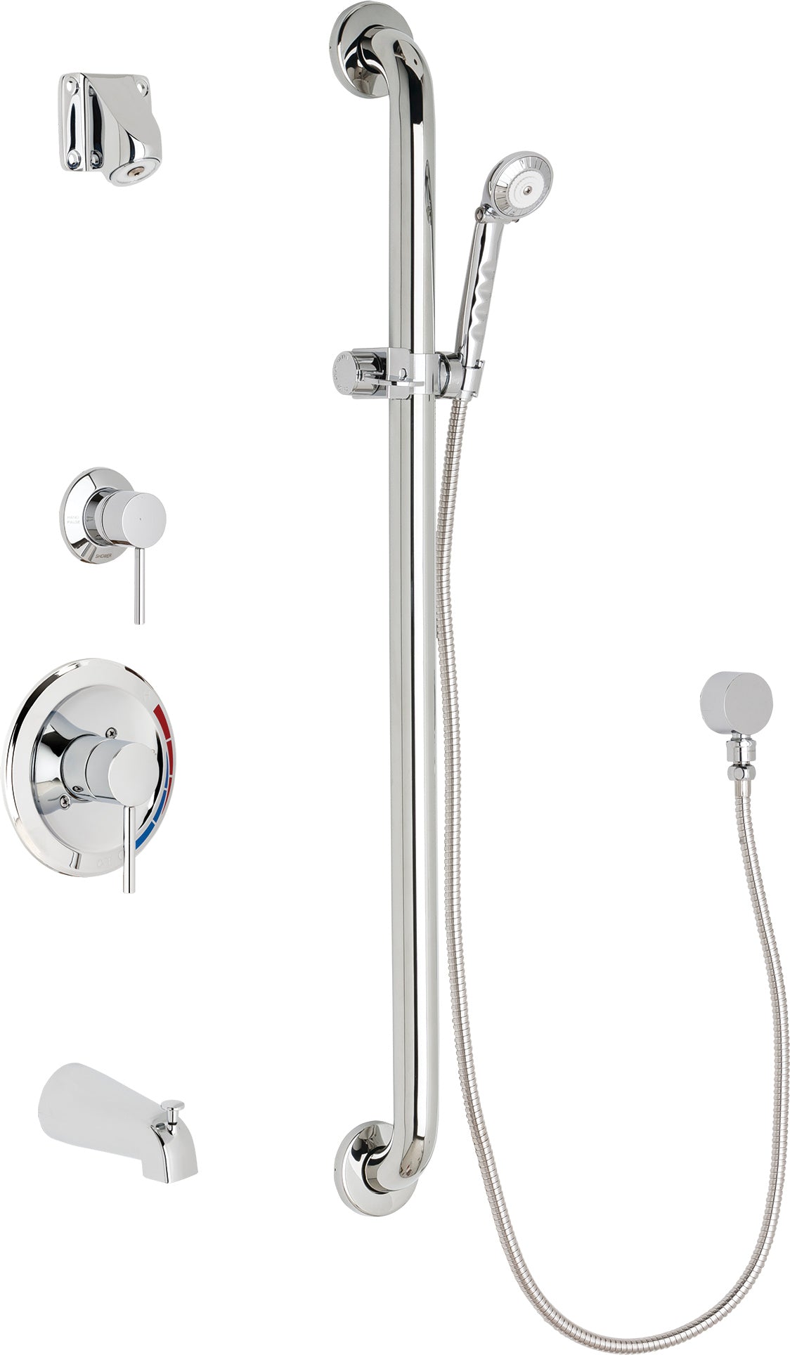 Chicago Faucets SH-PB1-15-134 1/2" Pressure balancing tub and shower system with hand spray and 36" ADA grab bar