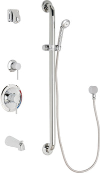 Chicago Faucets SH-PB1-15-134 1/2" Pressure balancing tub and shower system with hand spray and 36" ADA grab bar