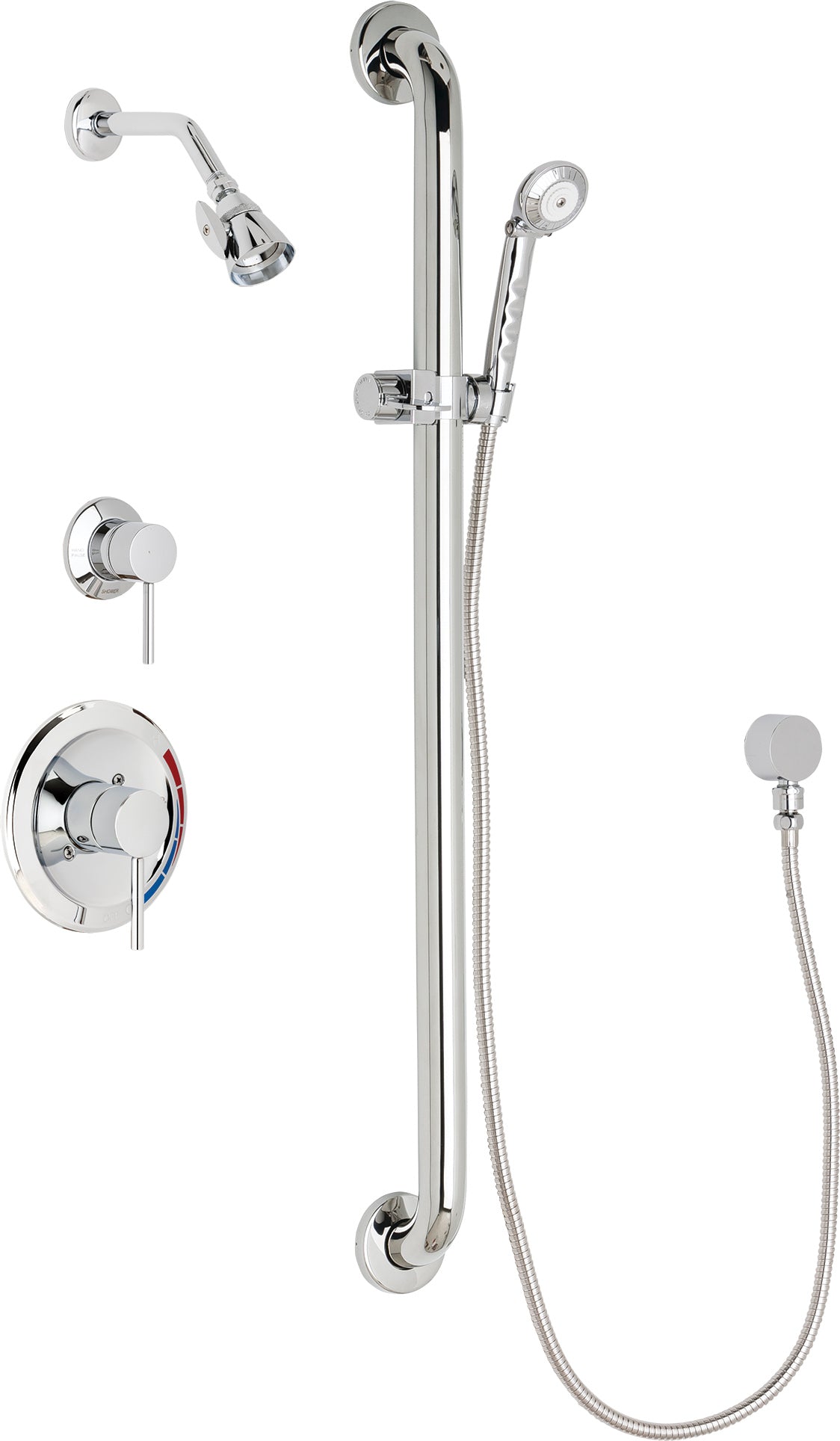 Chicago Faucets SH-PB1-16-014 1/2" Pressure balancing shower system with hand spray and 36" ADA grab bar