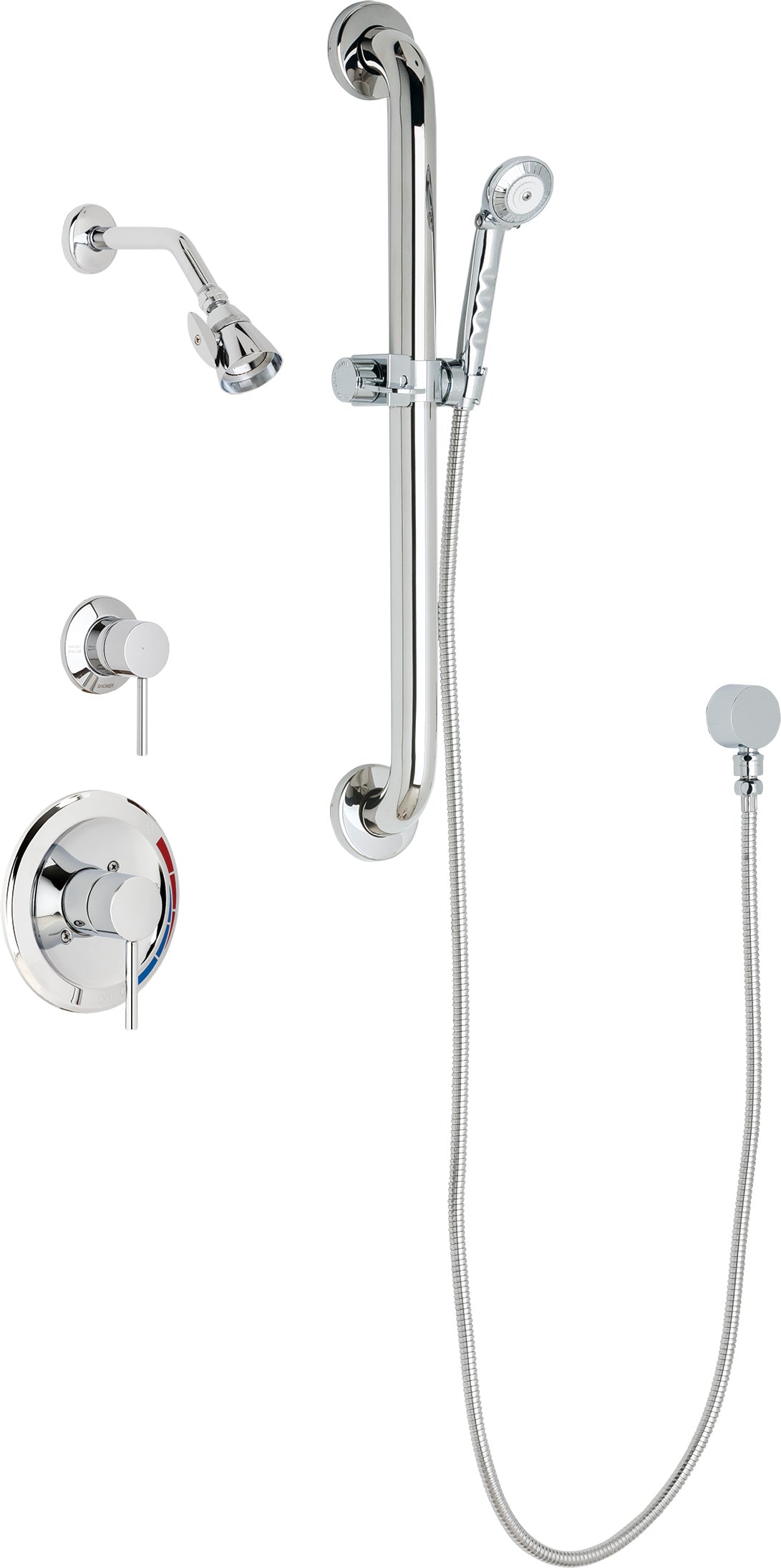 Chicago Faucets SH-PB1-16-023 1/2" Pressure balancing shower system with hand spray and 24" ADA grab bar