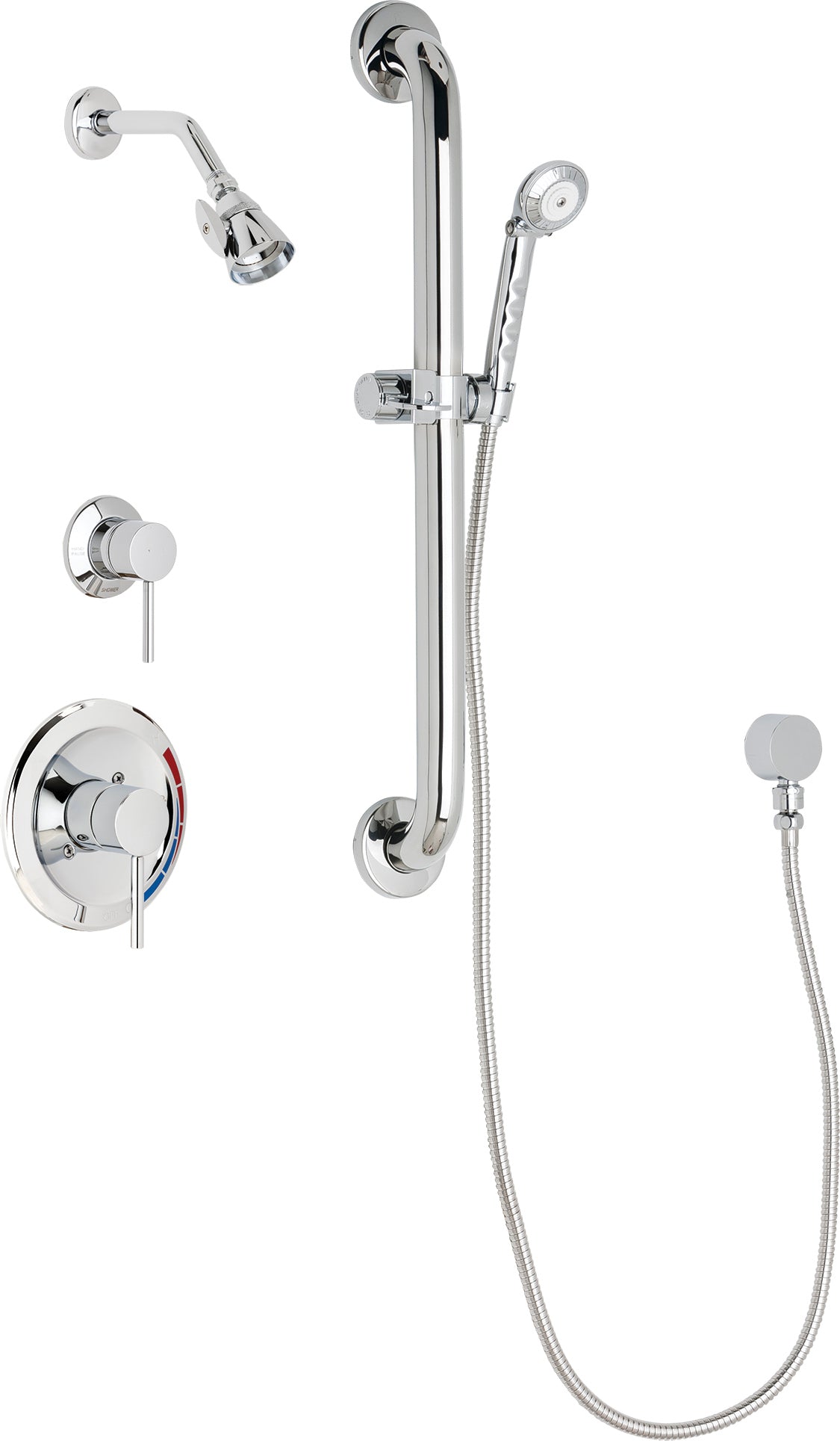 Chicago Faucets SH-PB1-17-033 1/2" Pressure balancing shower system with hand spray and 24" ADA grab bar