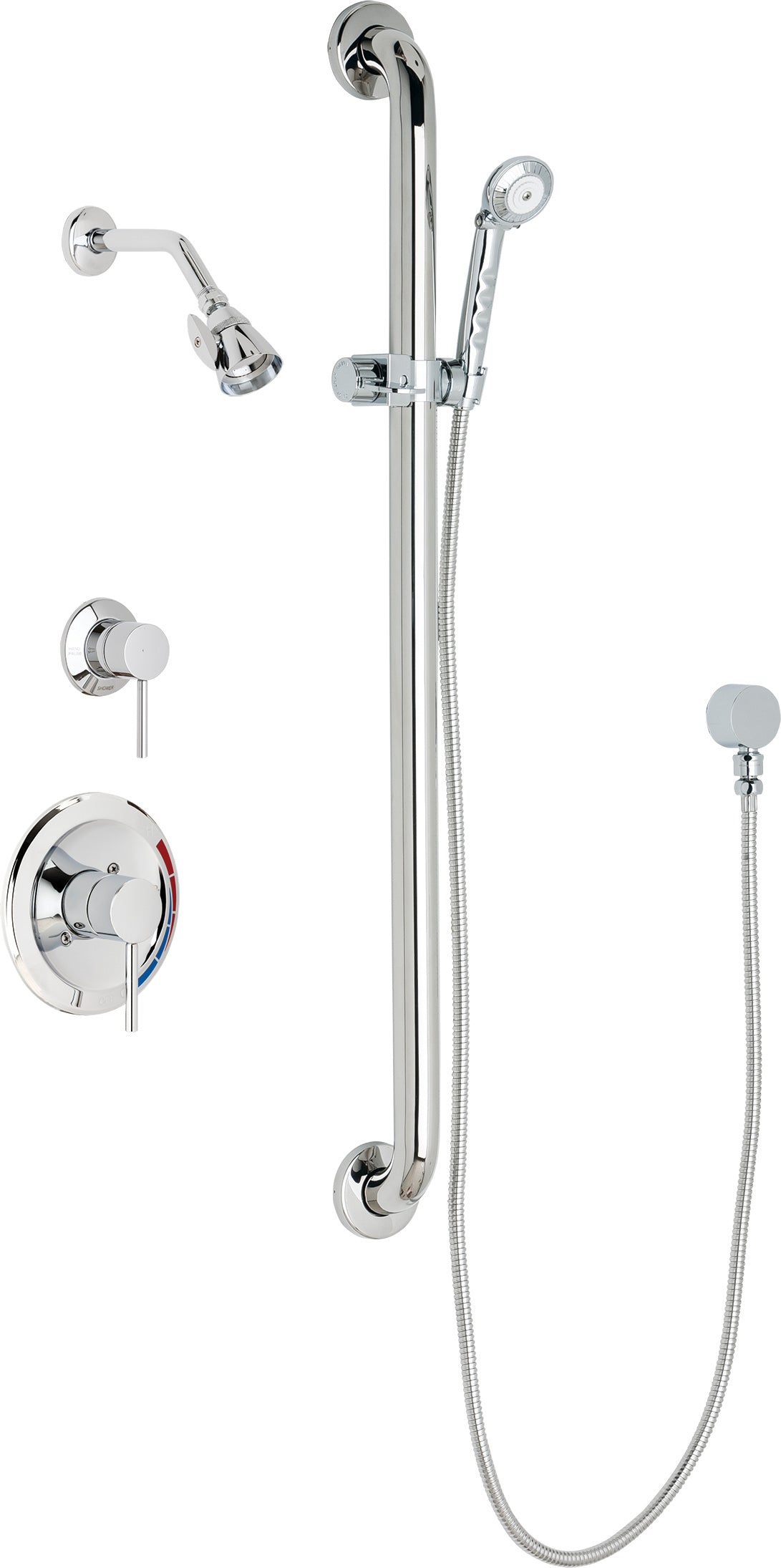 Chicago Faucets SH-PB1-17-044 1/2" Pressure balancing shower system with hand spray and 36" ADA grab bar