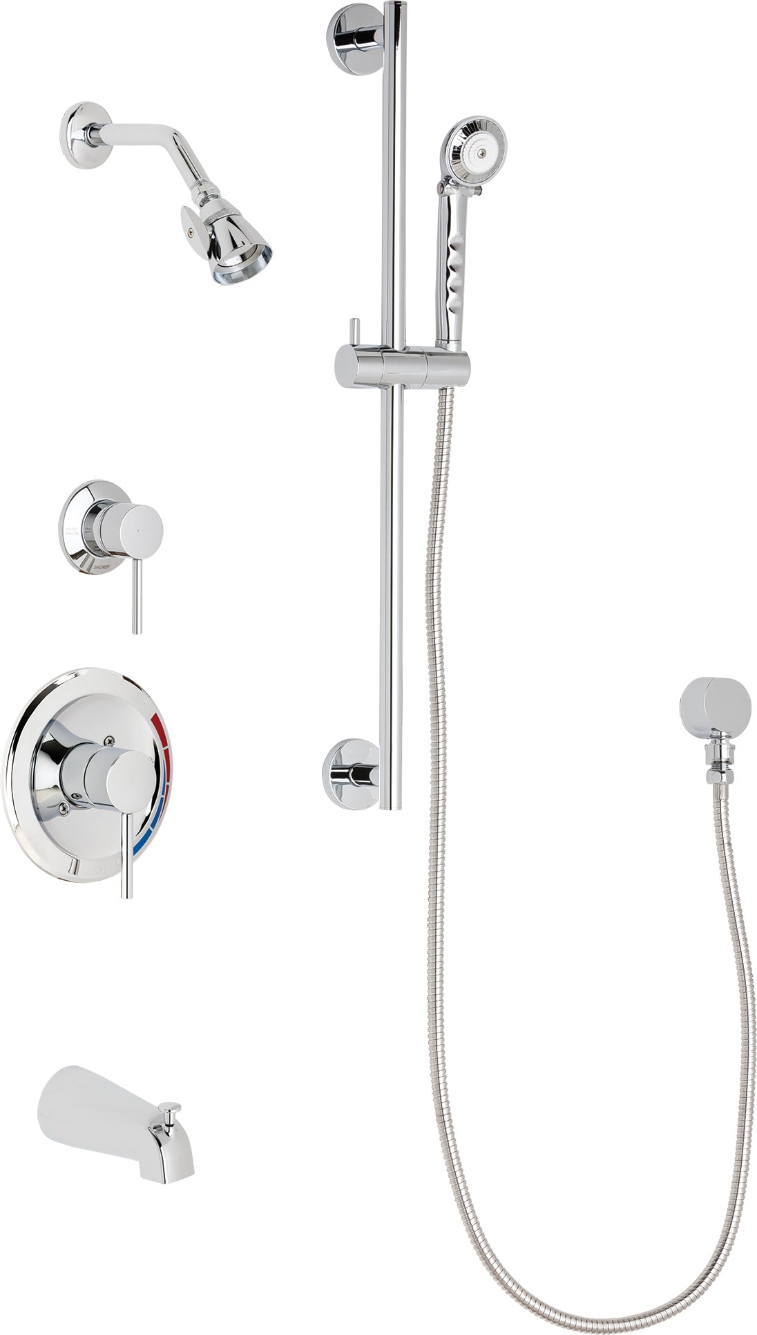 Chicago Faucets SH-PB1-17-131 1/2" Pressure balancing tub and shower system with hand spray and 24" slide bar