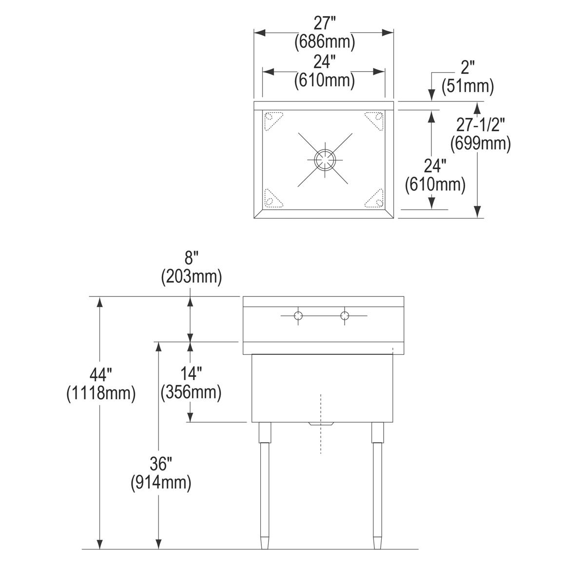 Elkay Sturdibilt Stainless Steel 27" x 27-1/2" x 14" Floor Mount, Single Compartment Scullery Sink SS81242