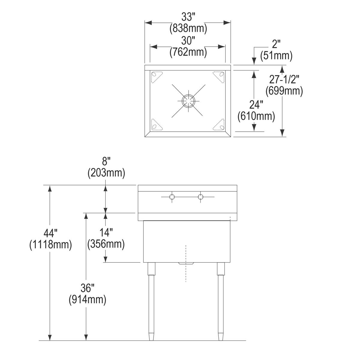Elkay Sturdibilt Stainless Steel 33" x 27-1/2" x 14" Floor Mount, Single Compartment Scullery Sink SS81302
