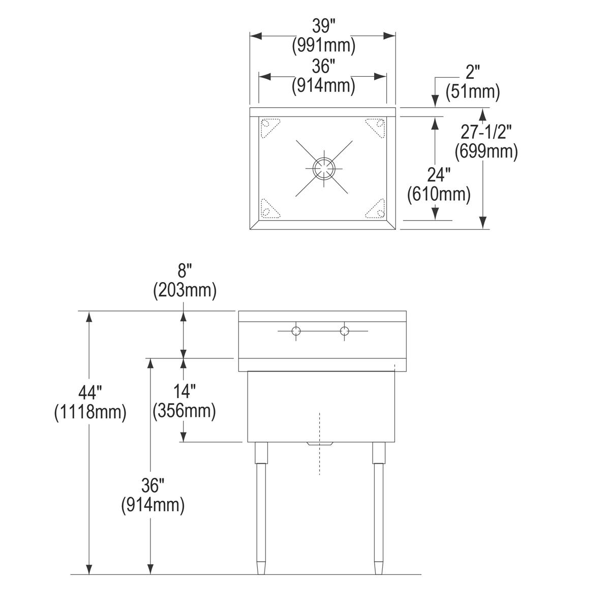 Elkay Sturdibilt Stainless Steel 39" x 27-1/2" x 14" Floor Mount, Single Compartment Scullery Sink SS81362
