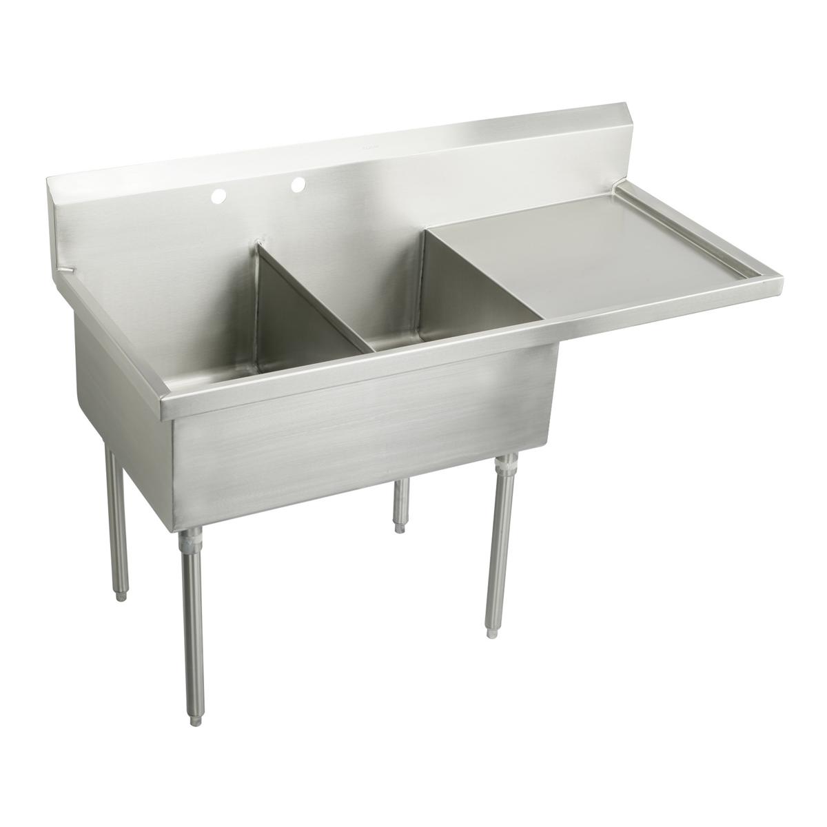 Elkay Sturdibilt Stainless Steel 61-1/2" x 27-1/2" x 14" Floor Mount, Double Compartment Scullery Sink w/ Drainboard SS8236R2